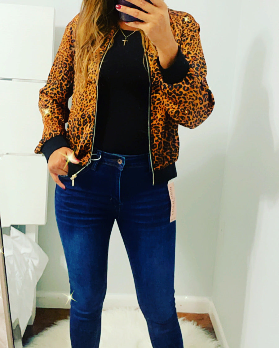 LEOPARD PRINT BOMBER JACKET